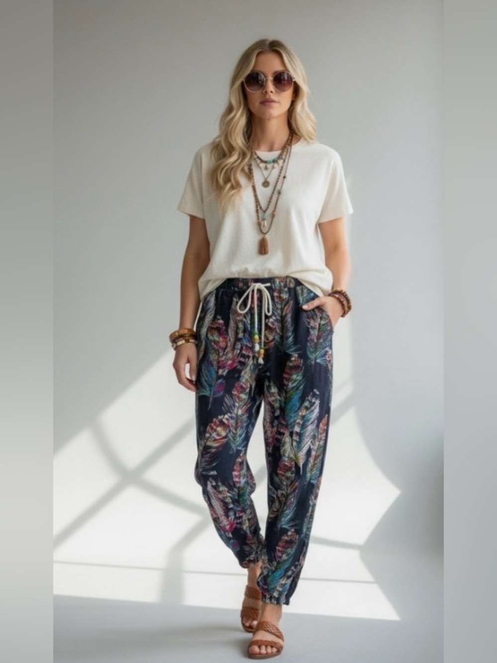 Unisex Boho Tropical Drawstring Pants XL Resortwear Vacation